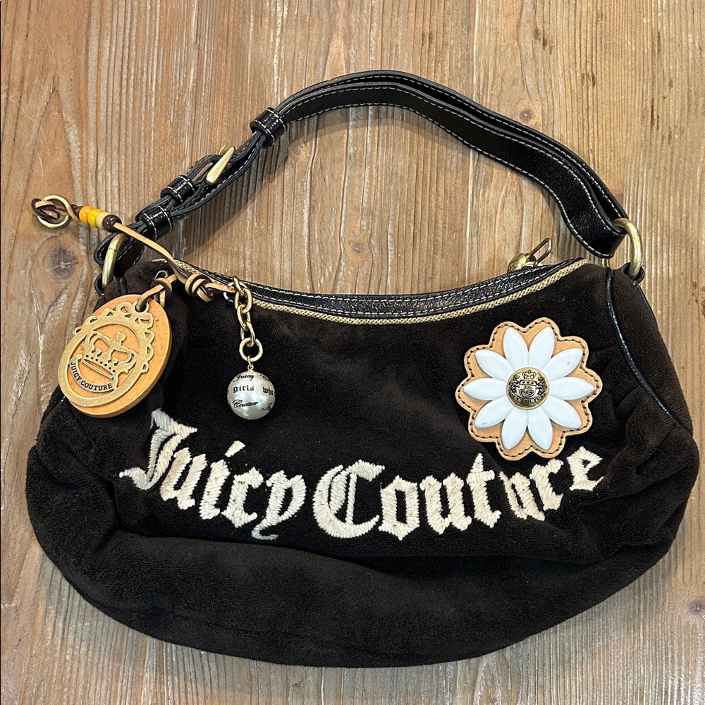 Juicy Couture Brown Shoulder Bag with Flower Accent